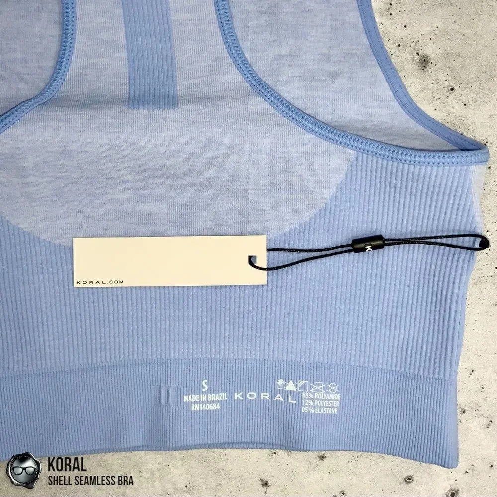 KORAL SHELL SEAMLESS SPORTS BRA BEL AIR BLUE RACERBACK CROPPED TANK SIZE SMALL